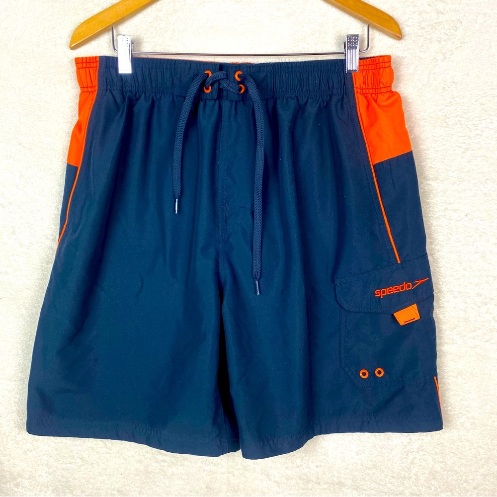 Speedo Men's Size‎ XL Swim Trunks Orange Navy Shorts Blue Swim Wear Drawstring
